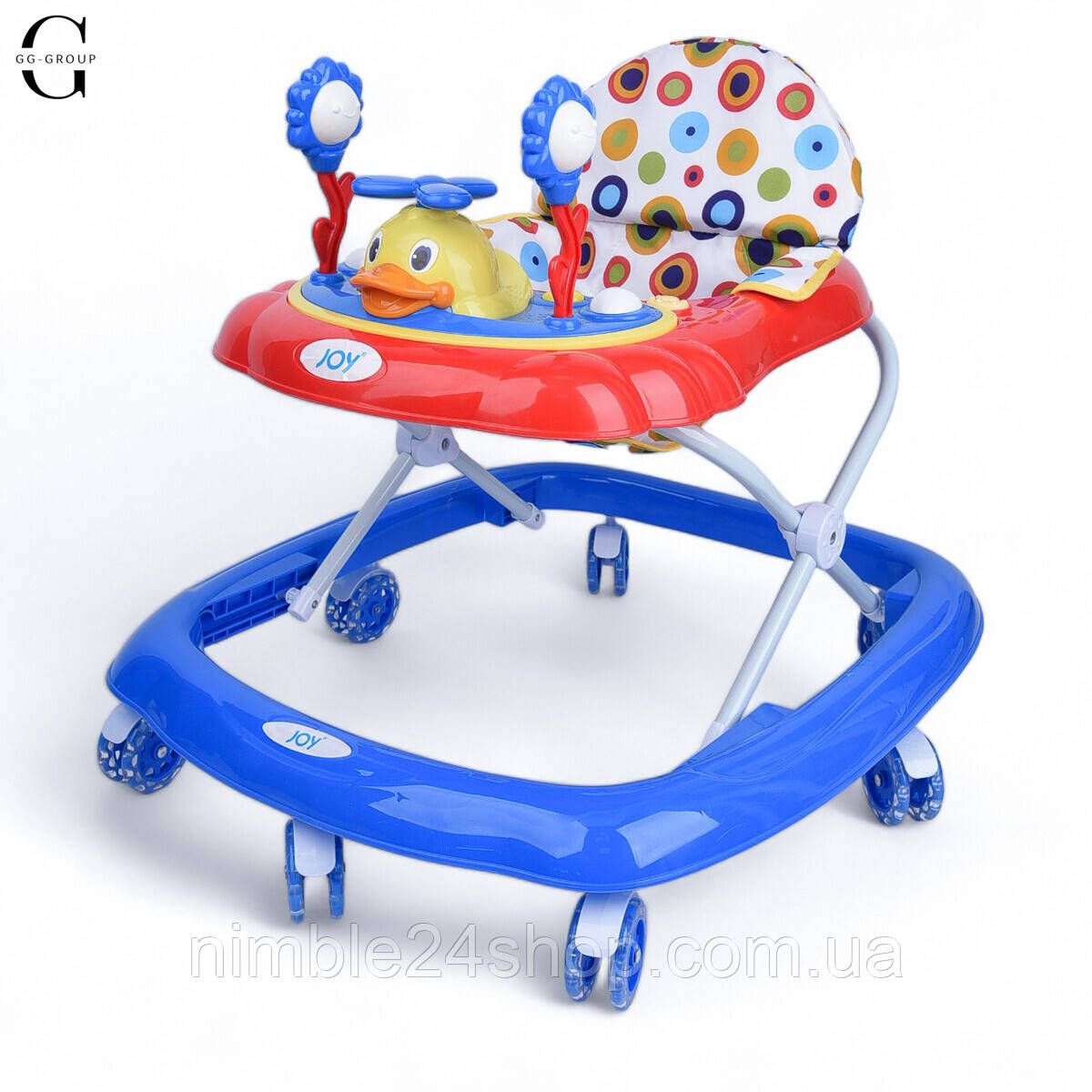 “Дитячі ходунки Joy 4302 Качечки: музичні, українське та англійське озвучення, регульовані, зі знімною панеллю та функцією