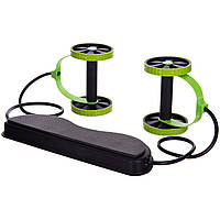 Тренажер-еспандер універсальний для всього тіла з роликами для преса Zelart чорний-салатовий FI-2447:- Gsport