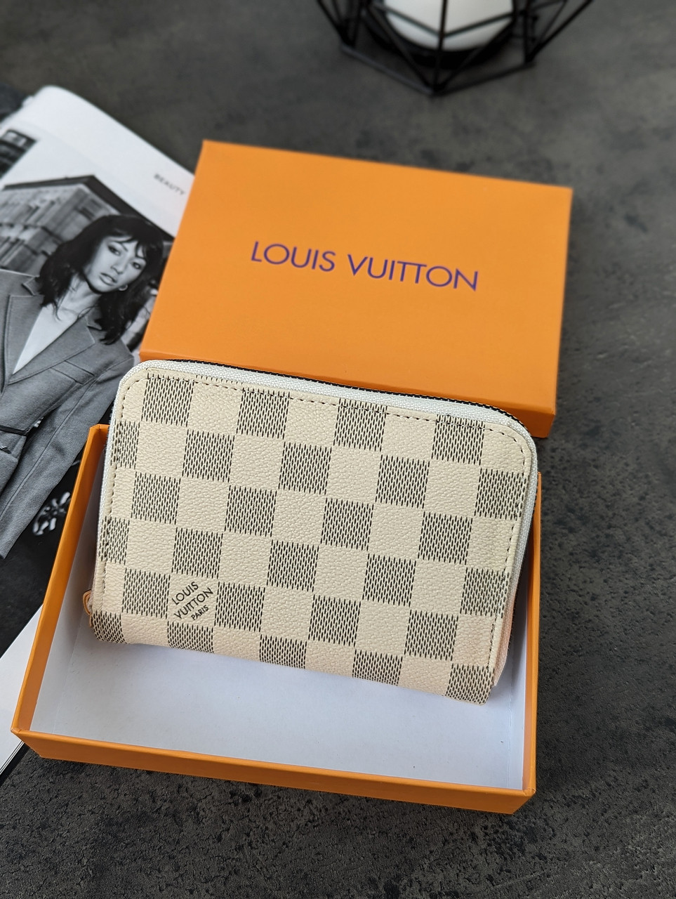 Жіночий гаманець міні Louis Vuitton бежевий картатий Луї Віттон