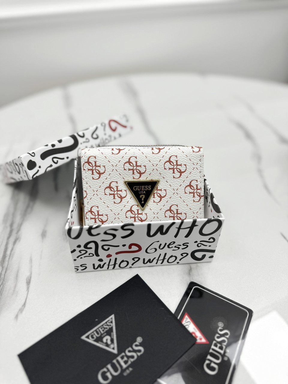 Гаманець Guess жіночий мініконверт Кішечок Гесс білий
