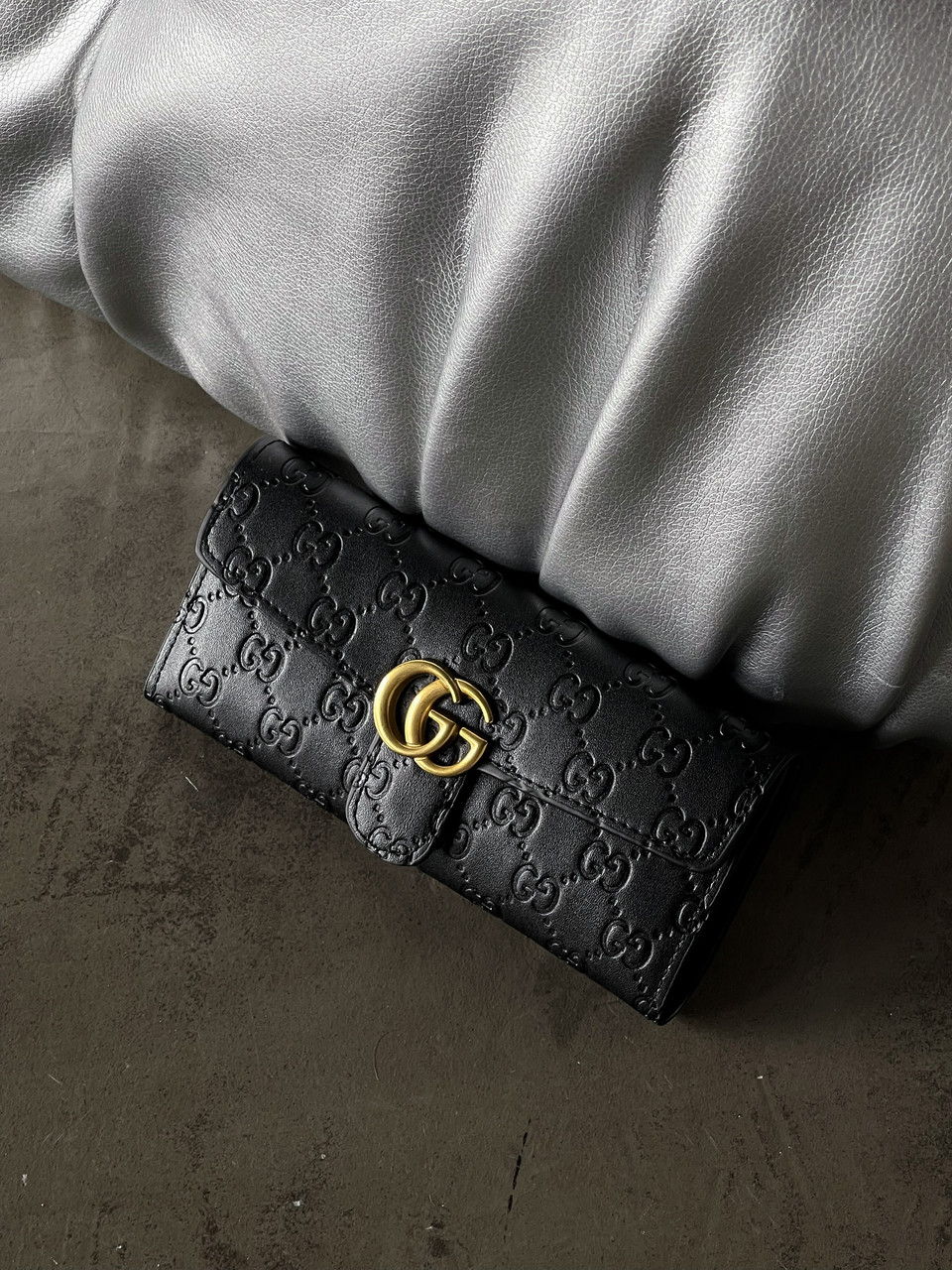 Жіночий гаманець Gucci чорний стьобаний подвійний Гччі, фото 1