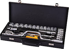 Набір насадок торцевих MASTERTOOL PROFI CrV 1/2" 10-32 мм тріскачка 72Т 24 шт. металевий кейс гнутий вороток