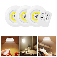 Світлодіодний світильник на батерейках з пультом 3 шт/набір світильників для стель на батарейках led лампочки