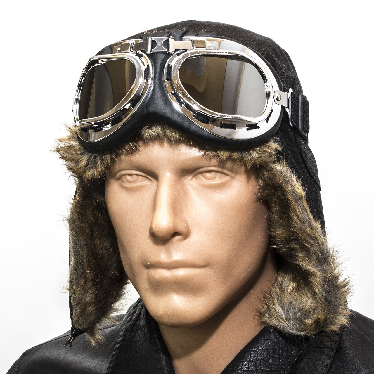 Шапка Бомбер з окулярами чорна, фото 1