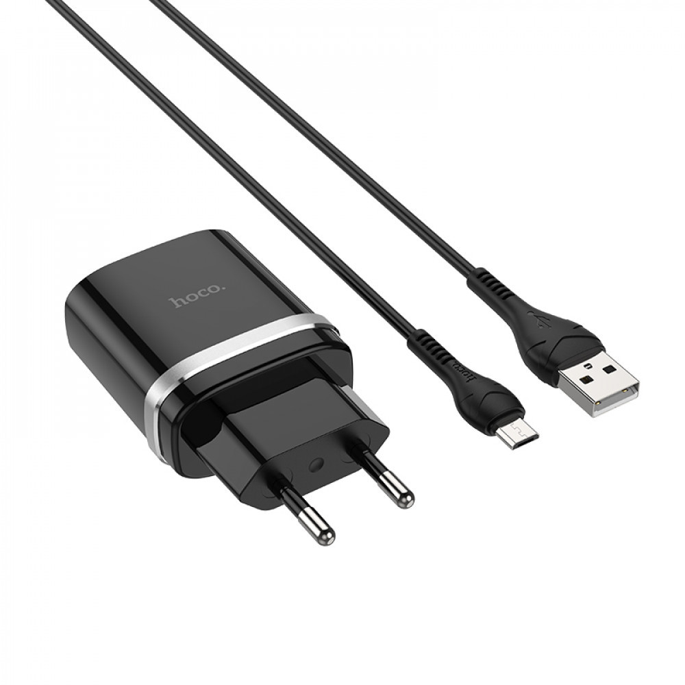 Home Charger | 18W | QC3.0 | Micro Cable (1m) — Hoco C12Q — Black, фото 1
