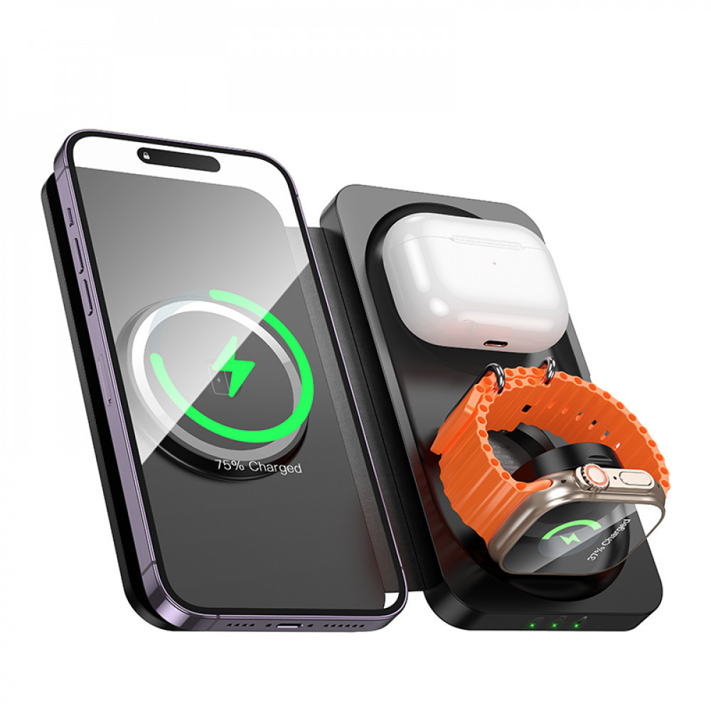 Magnetic Wireless Charger 3 in 1 — Hoco CQ13 — Black, фото 1