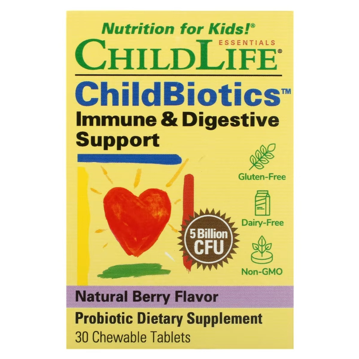 Дитячий імунітет і травлення, 5 млрд КУО, смак ягід, ChildBiotic Immune&Digestive Support, ChildLife, 30