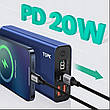 Повербанк TOPK I2006P 20000 mAh швидка зарядка QC PD 20W надійний акумулятор для смартфонів та гаджетів, фото 8
