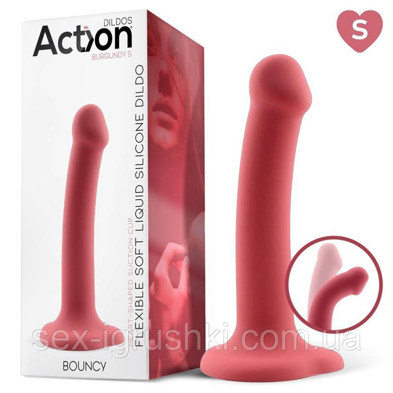 Фалоімітатор ACTION BOUNCY LIQUID SILICONE DILDO HIPER FLEXIBLE S BURGUNDY, Червоний