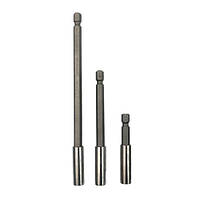 Оригінал! Набір тримачів біт магнітних 3шт 1/4" 75/100/150мм, шестигранні, хром - Вища Якість!