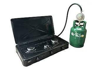 Газова плита трикомфорочна Yucel+ Балон Rudyy 5л + редуктор зі шлангом + пальник на балон у подарунок