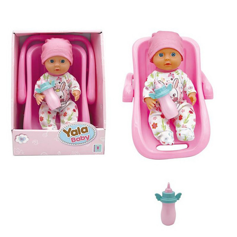 Пупс YL2420D-E, 20 см, п'є-піщає, колиска-переноска 21 см, пляшечка, фото 1