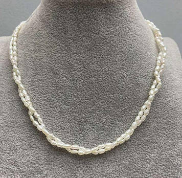 Чокер Річкові перли d-5х2,5мм+-двурядні L-38см +- з замочком сріблястий метал