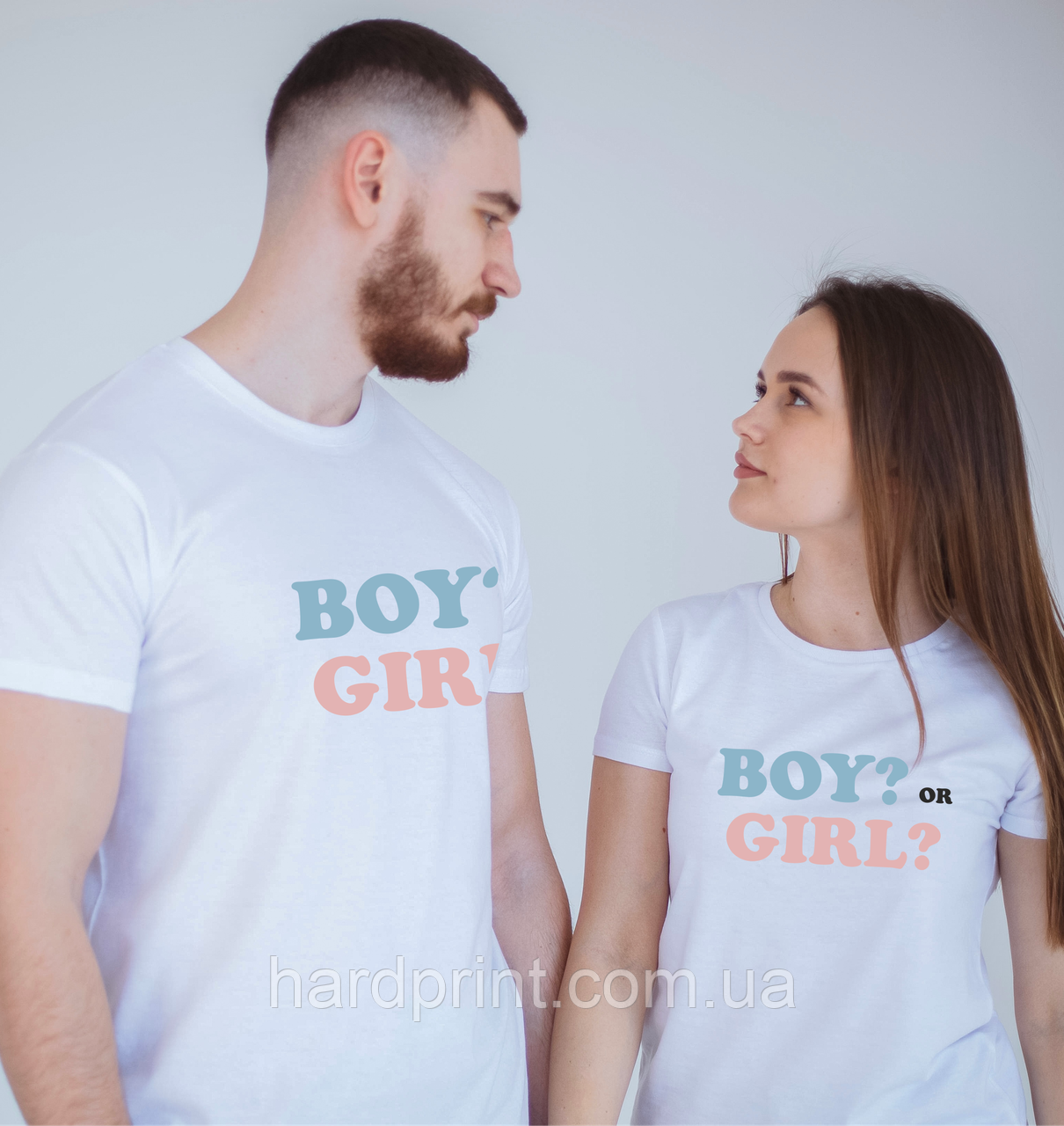 Футболки для гендер паті з принтом Boy or Girl. Парні футболки.