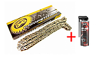 Мото цепь усиленная 520 -120 (SFR) Цепь привода колеса 520Н*120L GOLD+подарок Смазка K2 Chain Lube Off Road