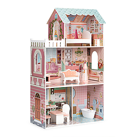 Будиночок ляльковий дерев'яний BIG Fresh Pink Ecotoys (9 елементів, 3 поверхи) D8112