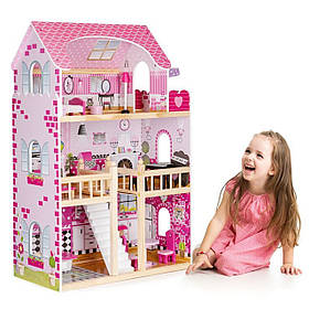 Будиночок ляльковий дерев'яний Residence Ecotoys (17 елементів, 3 поверхи, світло) HM006391