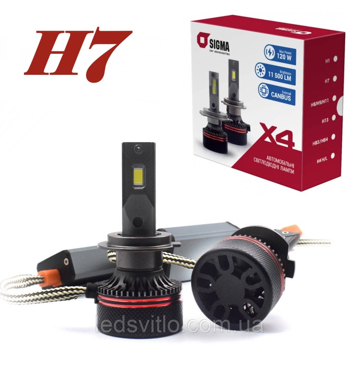 LED лампи автомобільні SIGMA H7 12V (9-16V) 120W 11500Lm 6000K CANBUS (комплект 2шт)