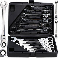 Набір ріжково-накидних ключів із тріскачкою шарнірні Kraft&Dele 8-19мм 12 шт. KD11304