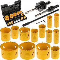 Набір коронок по металу та дереву 17шт. 19-76мм + адаптер KraftDele KD10758