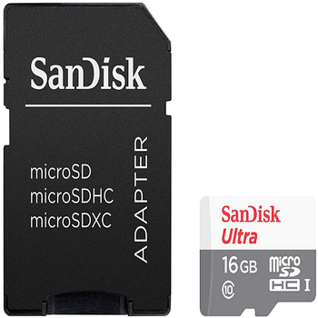 Карта пам'яті microSDHC 16Гб Class 10 (UHS-1) 80Мб/с SanDisk Ultra + adapter SD