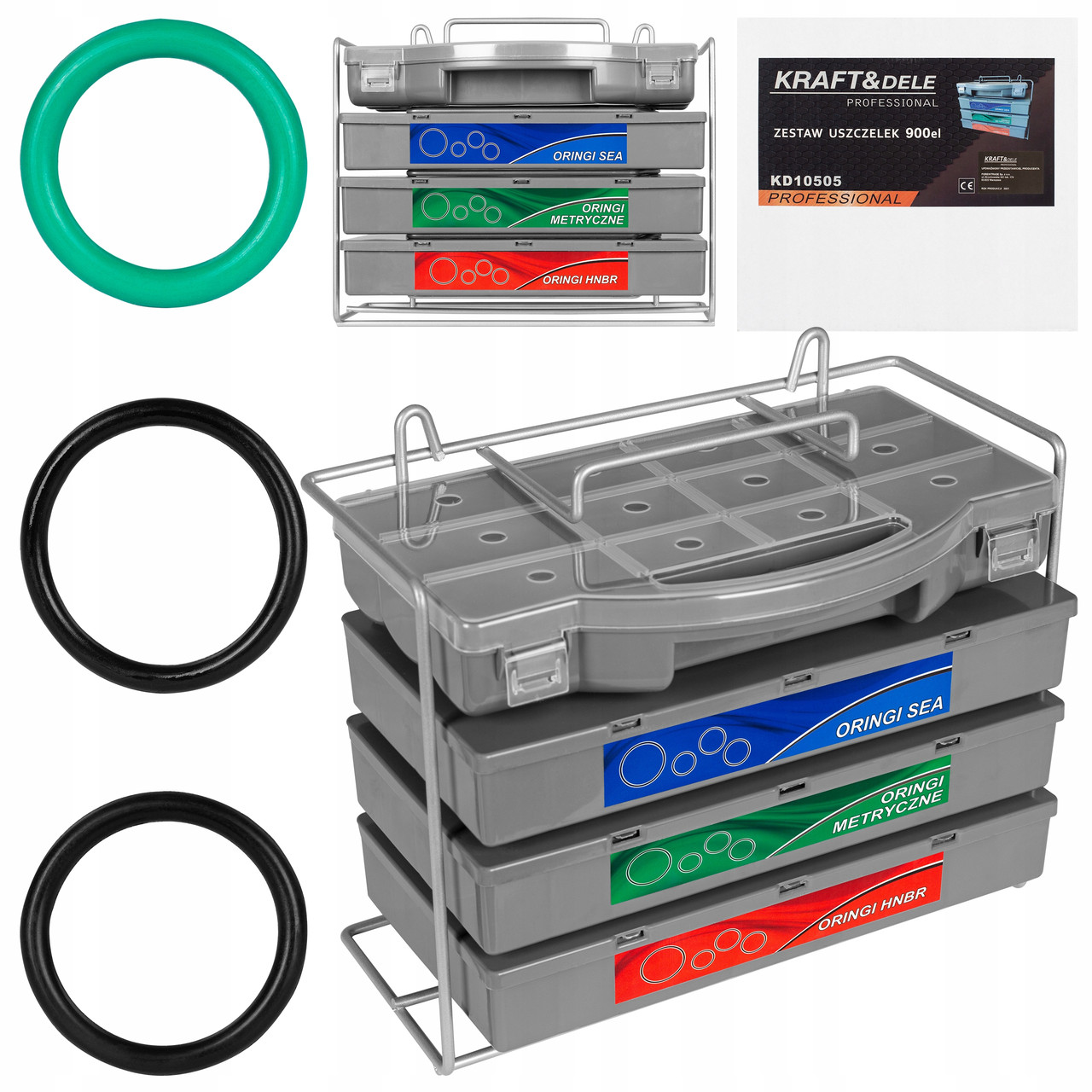 Набір маслостійких кілець ущільнювачів Kraft&Dele 900 штук + органайзер (KD10505), фото 1
