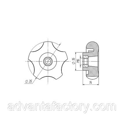 Ручка фіксатор D35 з різьбою М6 наскрізна, фото 2
