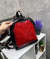 Жіночий рюкзак міський стильний сумка-рюкзак під рептилію червоний екошкіра