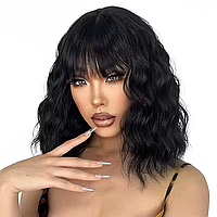 Перука чорна хвиляста Natural Black, термоволокно DC 9034