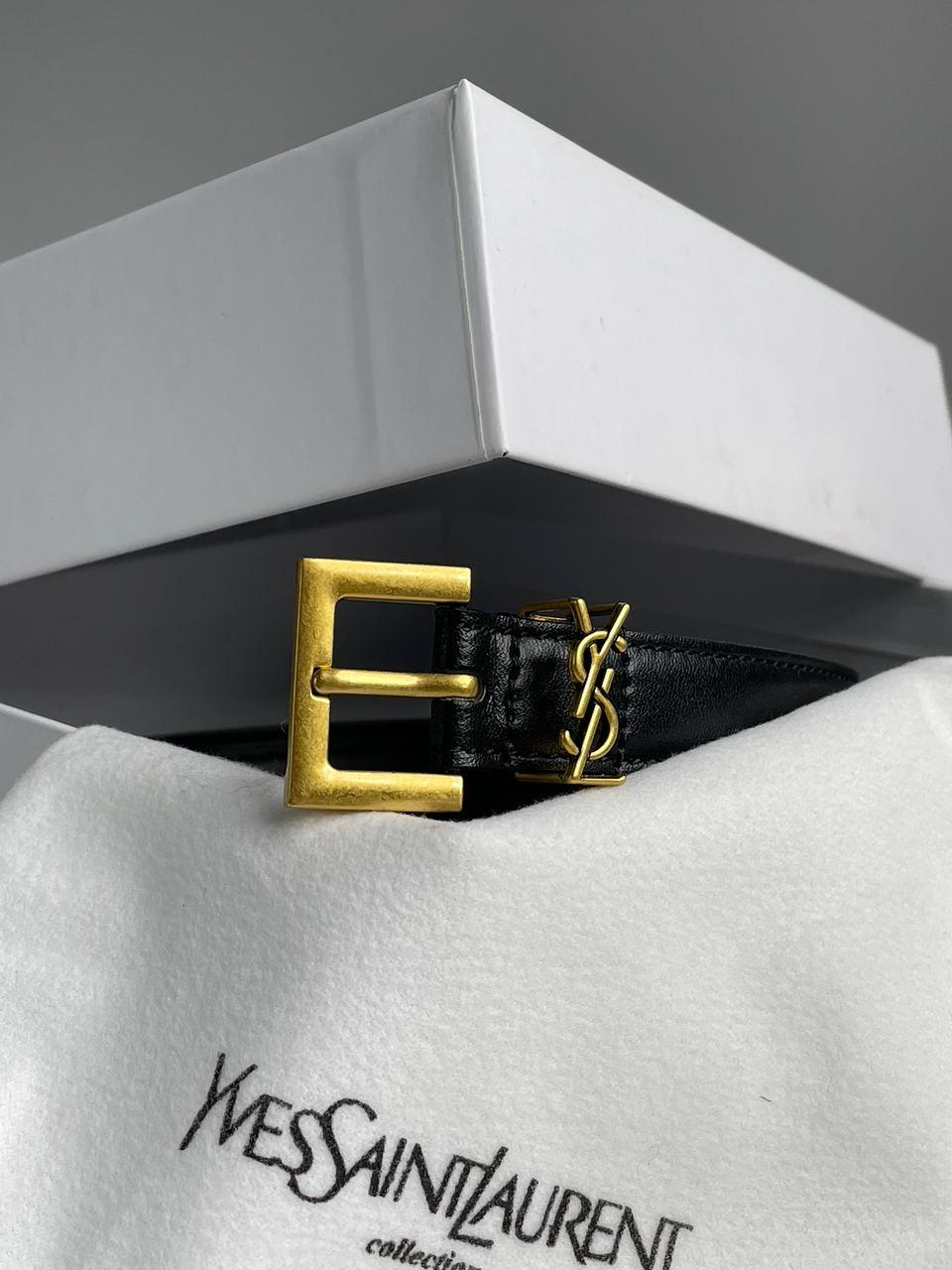 Шкіряний жіночий чорний ремінь Yves Saint Laurent