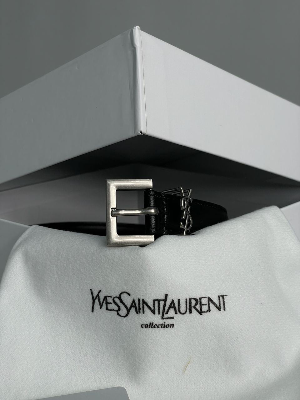 Шкіряний жіночий чорний ремінь Yves Saint Laurent