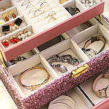 Скринька для прикрас на замку велика трирівнева. Органайзер для ювелірних виробів із замком Червоний, фото 5