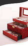 Скринька для прикрас на замку велика трирівнева. Органайзер для ювелірних виробів із замком Червоний, фото 2
