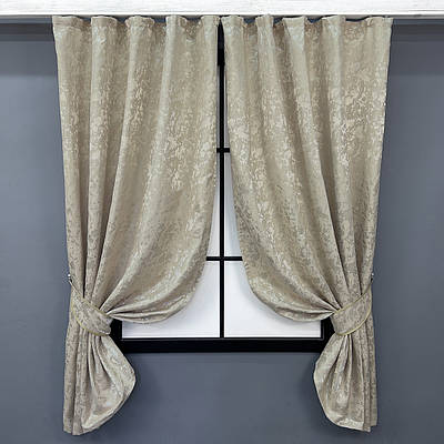 Комплект (2шт. 1,3х1,7м.) коротких штор, льон мармур «Pavliani ХО». Колір теплий бежевий. Код 1272ш 35-0201