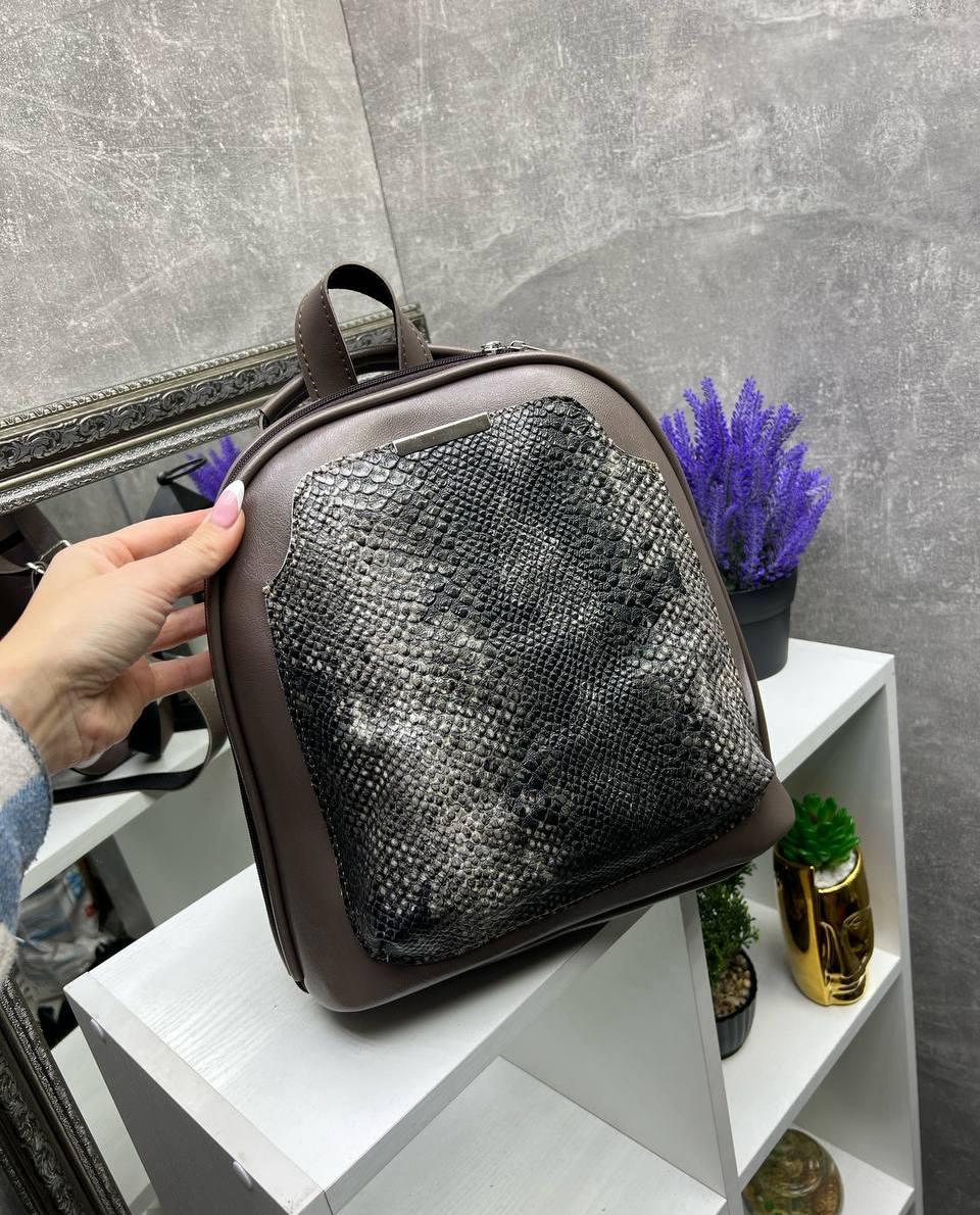 Жіночий рюкзак міський стильний сумка-рюкзак пітон моко екошкіра, фото 1