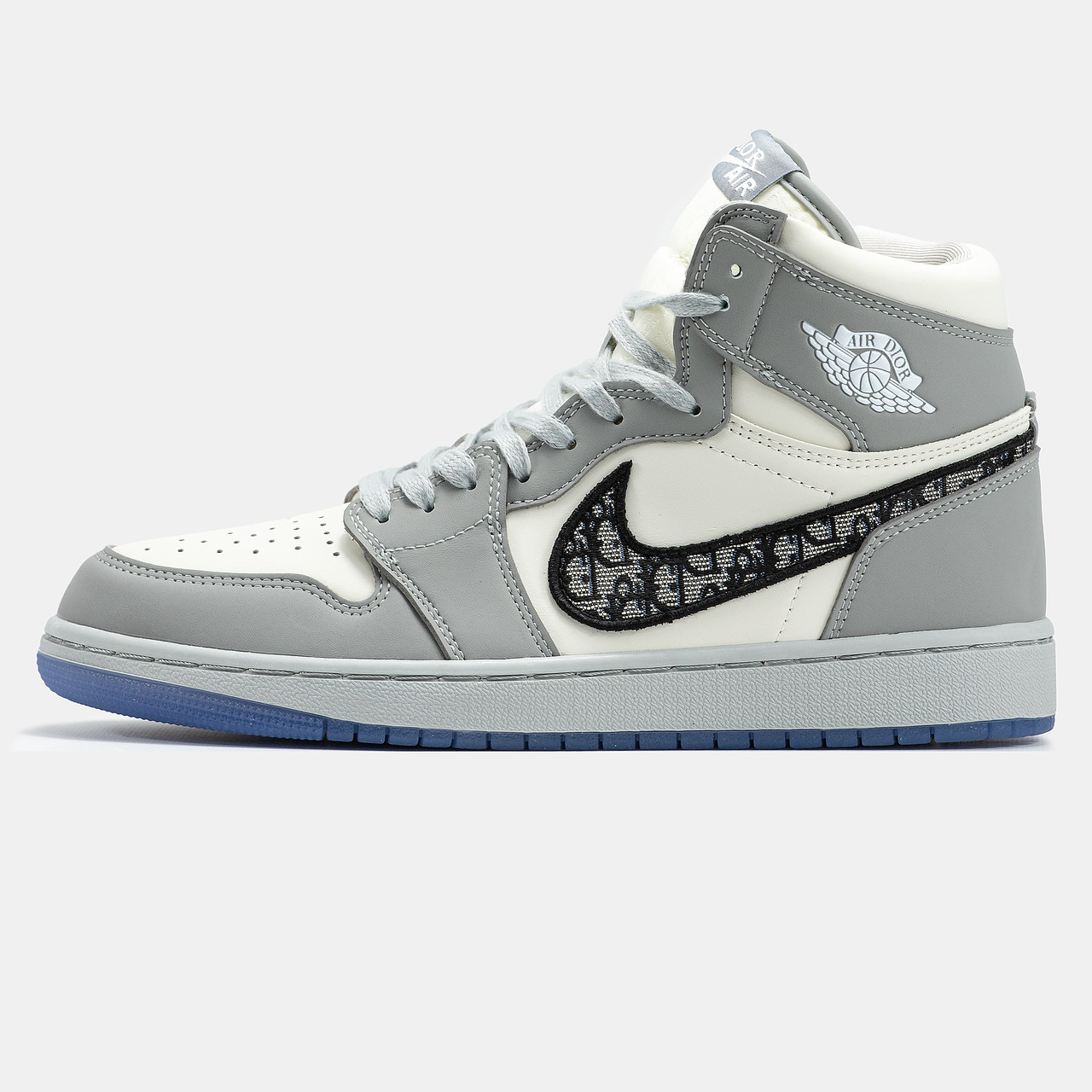 Кросівки Nike Air Jordan Retro 1 x Dior High Grey White / Найк Аїр Джордан Ретро 1 Діор Високі Сірі з Білим
