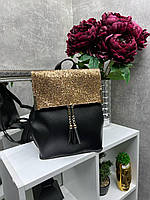 Рюкзак жіночий молодіжний з блискітками сумка-рюкзак гліттер+шкірзам