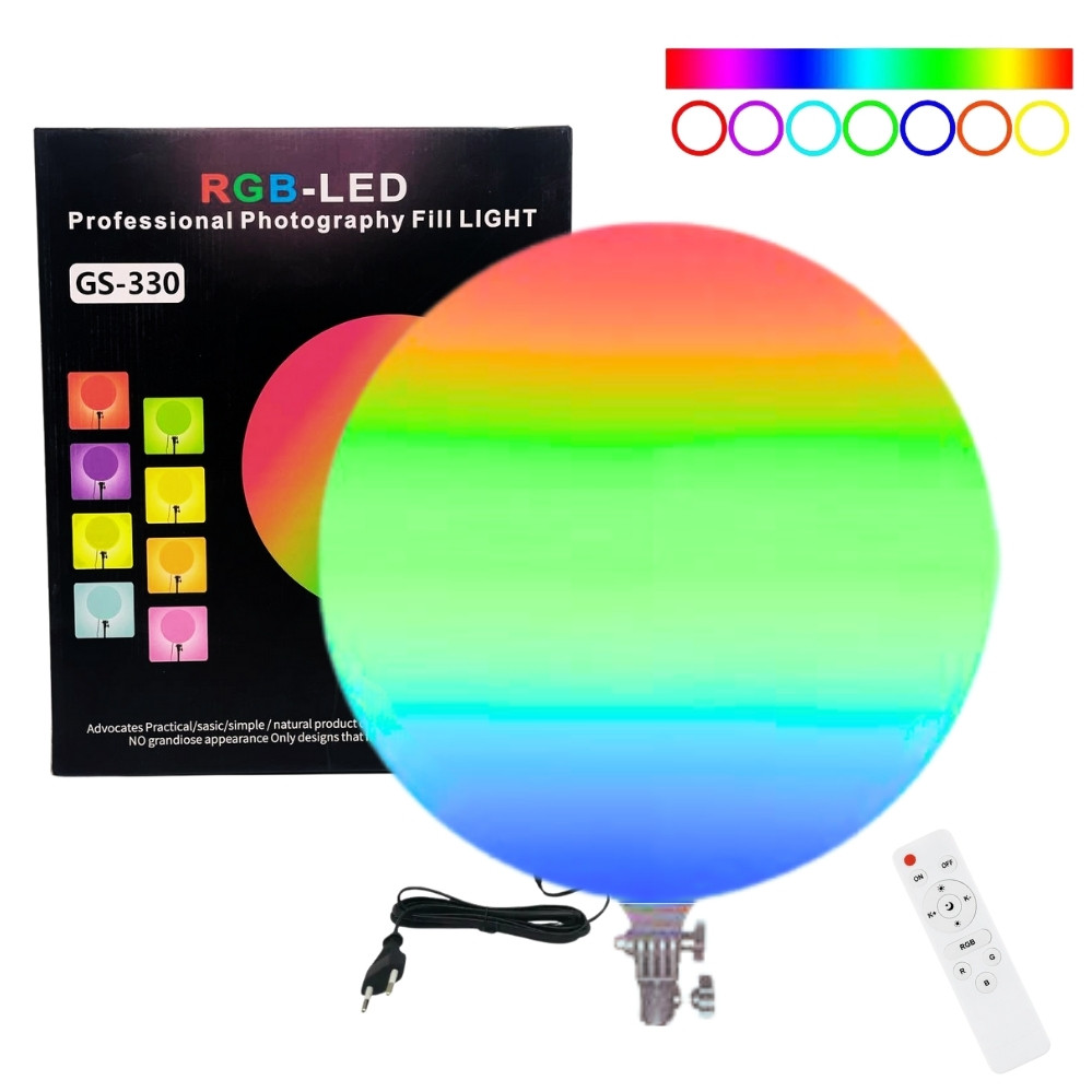 Світлодіодна кругла лампа з пультом кольорова 33 см RGB-LED Fill Light GS-330 портативне відеосвітло для зйомки, фото 1