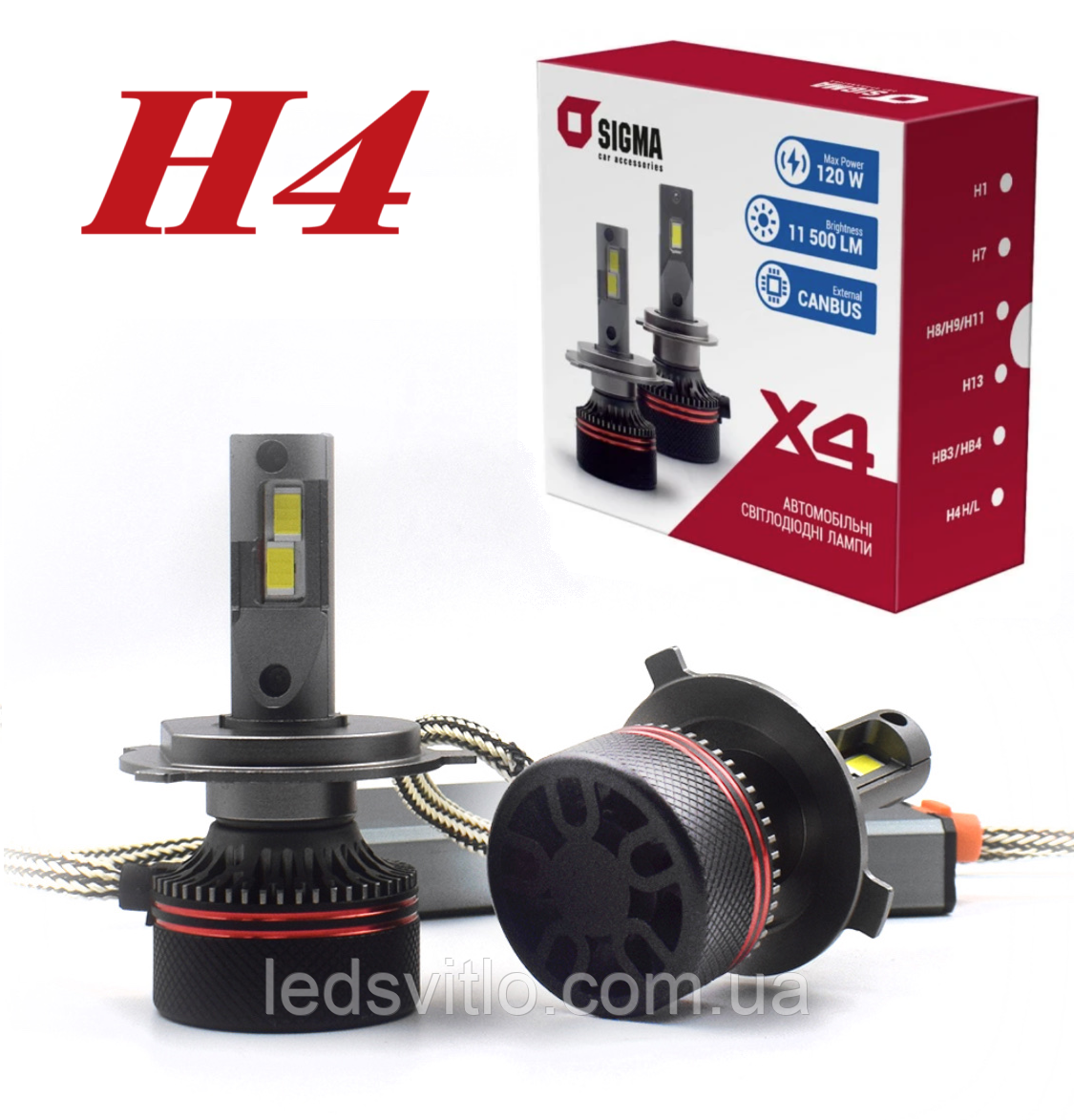 LED лампи автомобільні SIGMA H4 12V (9-16V) 120W 11500Lm 6000K CANBUS (комплект 2шт)