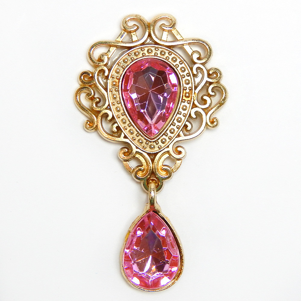 Стразовий декор в ажурній золотій оправі «Крапля» 5х2,5 см, рожевий
