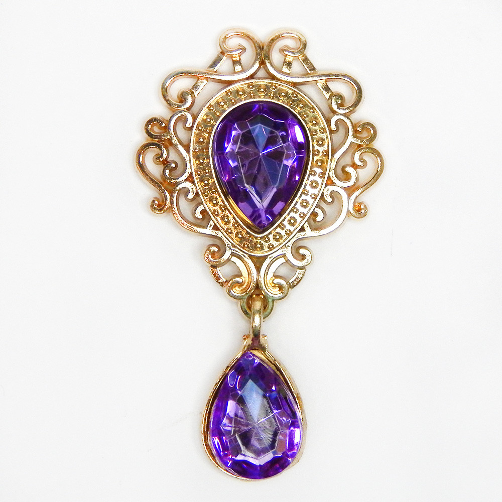 Стразовий декор в ажурній золотій оправі «Крапля» 5х2,5 см, бузковий