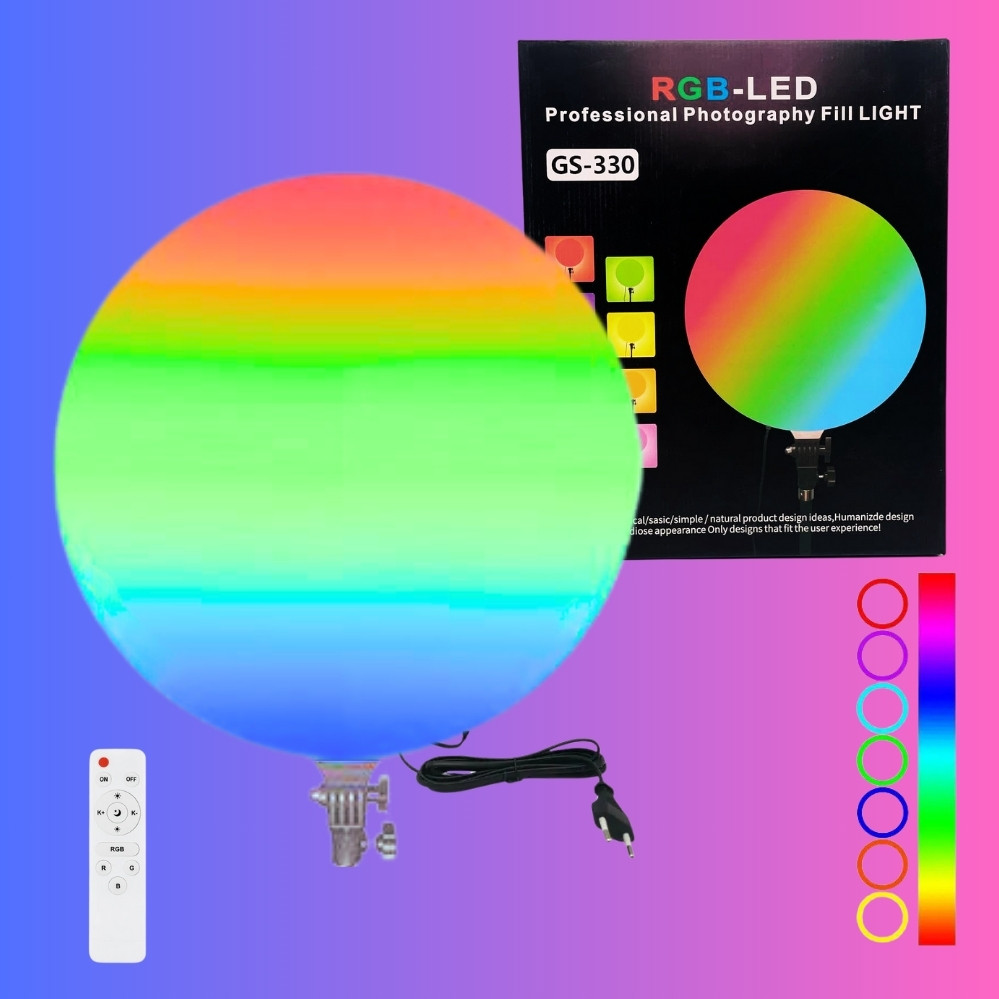 Кругла світлодіодна лампа 33см кольорова із пультом RGB-LED Fill Light GS-330 портативна лампа для фото та відео, фото 1