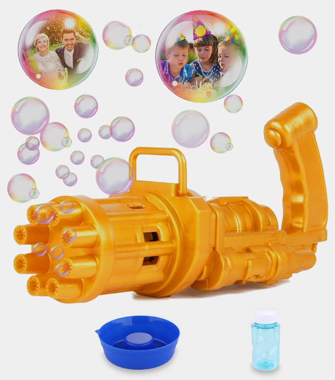 Іграшка кулемет Gatling Electric Bubble Gun автоматичний генератор мильних бульбашок, Жовтий, фото 1