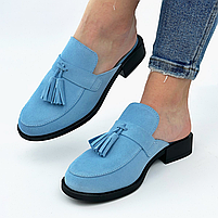 Мюлі жіночі шкіряні на підборах 2 см блакитного кольору “Style Shoes”, фото 3