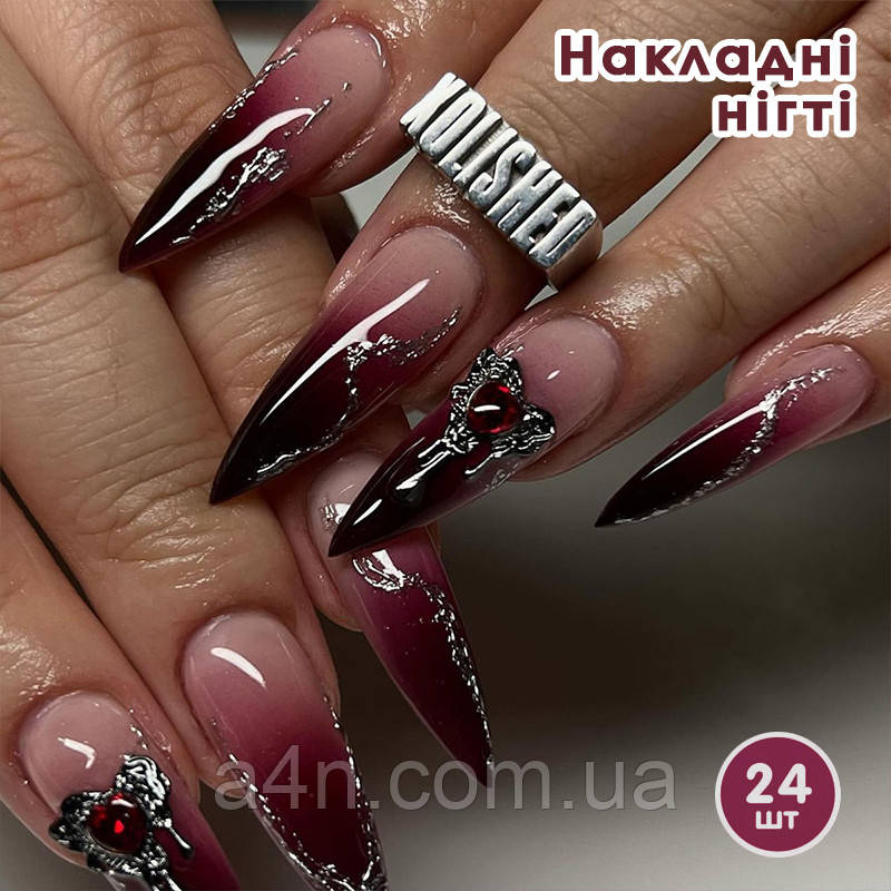 Накладні нігті 24 шт. + клей для нігтів, стилет для манікюру
