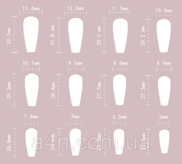 Размеры накладных ногтей