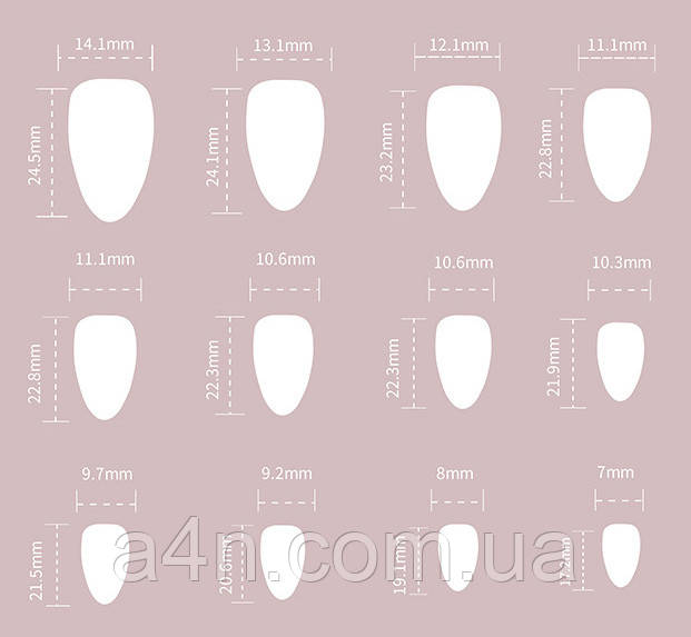 Накладные ногти - Интернет-магазин A4N Размеры накладных ногтей