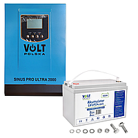 Аварійний комплект живлення Volt Polska ULTRA-HV 2000 12/230V 1600/2400W + Акумулятор Volt Polska LiFePO4 12,8V 100Ah