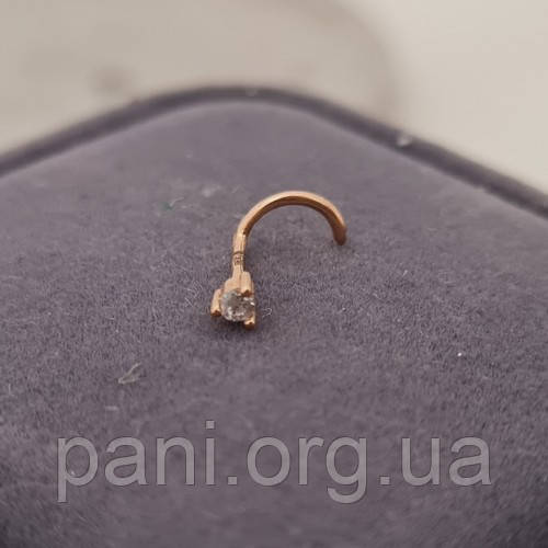 Сережка для пірсингу золота з білим круглим фіанітом 0.14