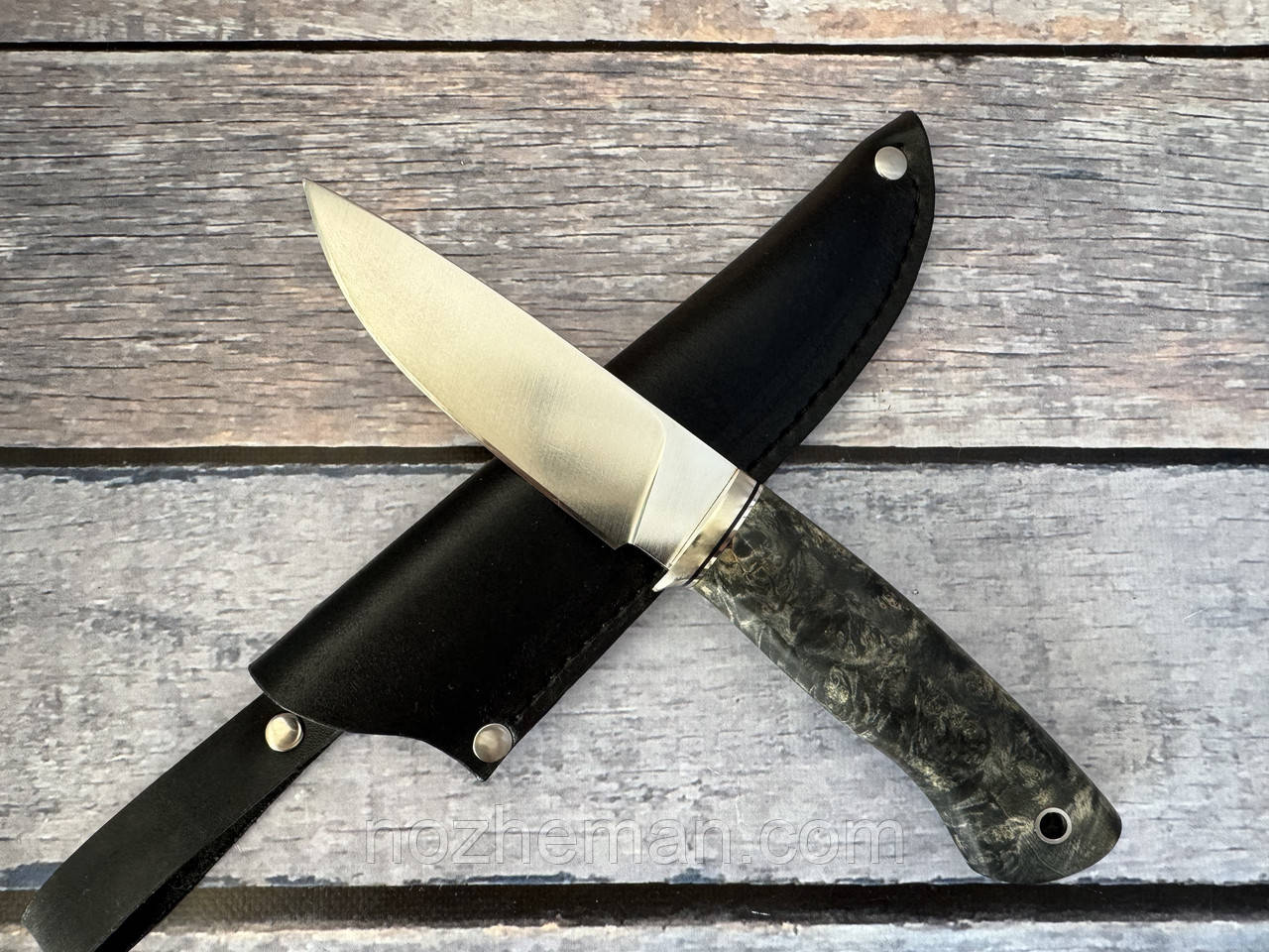 Ніж мисливський нескладний Скарабей, ручної роботи зі сталі N690/60 HRC, з шкіряним чохлом у комплекті